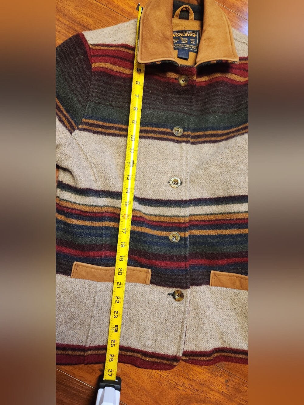 WOOLRICH Wool Blanket Coat Women S Small Striped Button Jacket USA Vintage Aztec - Picture 6 of 10